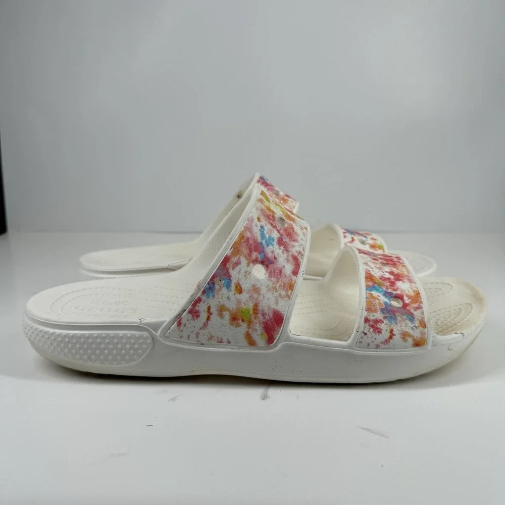 Crocs Classic Tie-Dye Graphic Men's‎ US 12 Multi/White Summer Slip-On Sandals